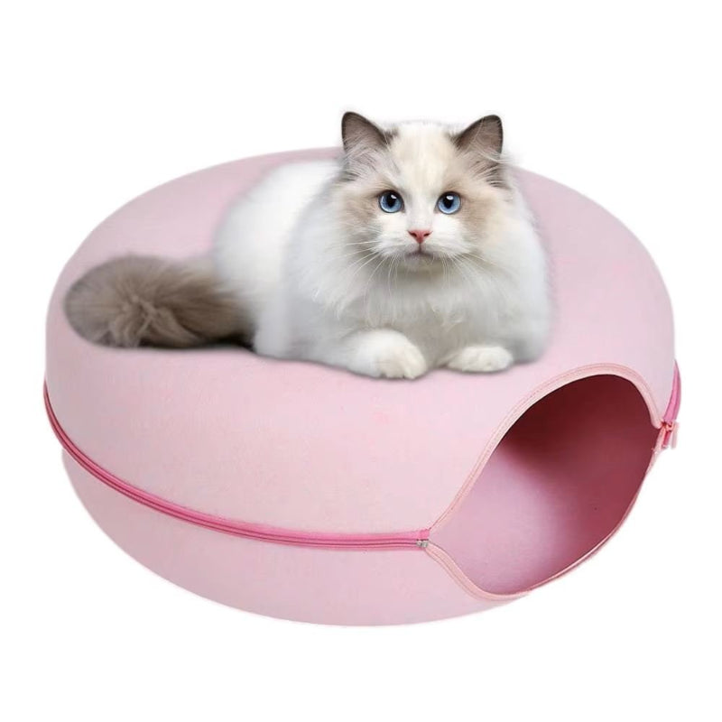 lit pour chat tunnel rose chat blanc