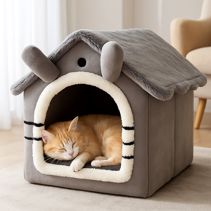 maison chat gris chat dodo roux
