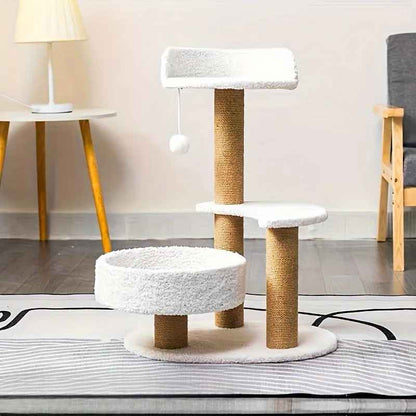 arbre a chat blanc tapis ligner