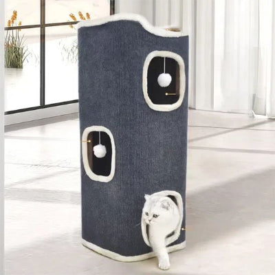 Arbre à Chat gris chat blanc