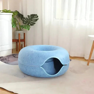 lit pour chat tunnel bleu aucun chat