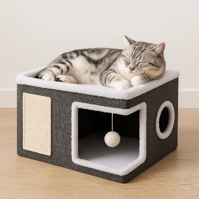 maison chat dort paisiblement