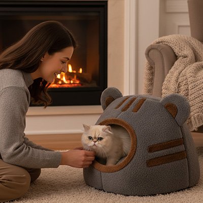 niche pour chat brun chat blanc